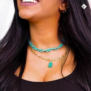 🆕🌿💙TURQ 15” Multi Layered Gold Gummy Bear Necklace